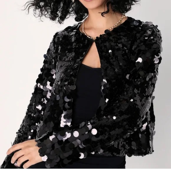 Express Jackets & Blazers - EXPRESS TRICOT Black Jumbo Sequin Open Front Vintage Jacket XL